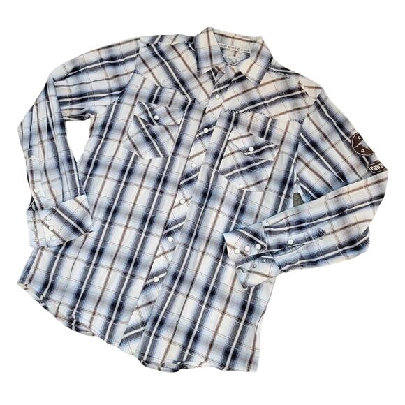 Cowboy Up Brown White Snap Button Down Long Sleeve Size M - Picture 3 of 10
